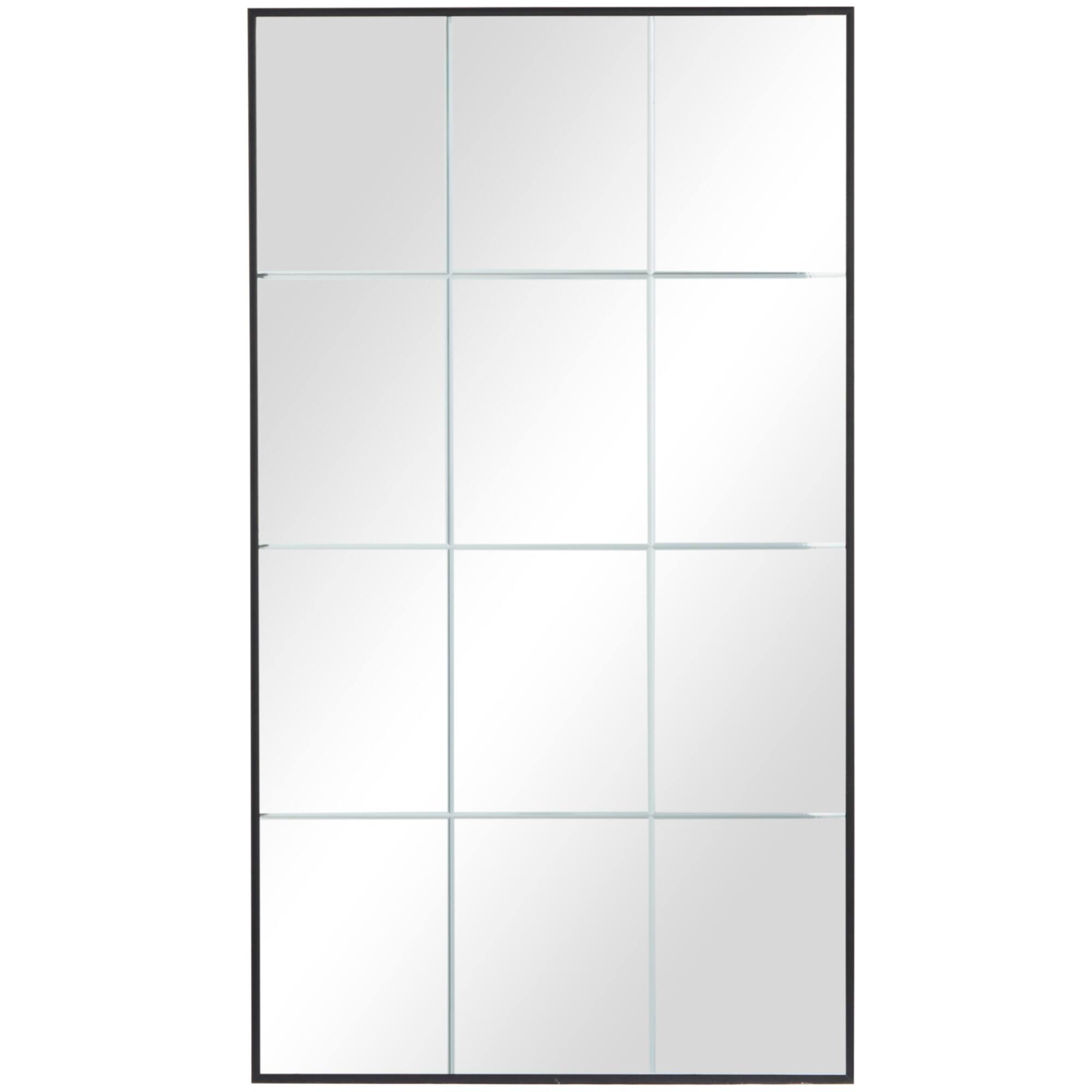 Black Metal Grid Style Panel Wall Mirror 23" x 1" x 40"